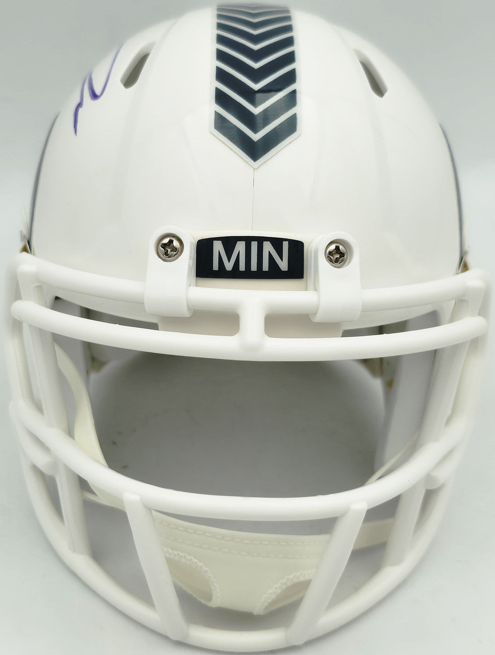 Jordan Addison Autographed Minnesota Vikings White 2024 Salute To Service Speed Mini Helmet (In Purple) Beckett BAS QR Stock #261905