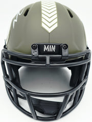 Jordan Addison Autographed Minnesota Vikings Army Green Salute To Service Speed Mini Helmet (In White) Beckett BAS QR Stock #261906