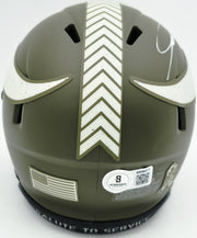 Jordan Addison Autographed Minnesota Vikings Army Green Salute To Service Speed Mini Helmet (In White) Beckett BAS QR Stock #261906