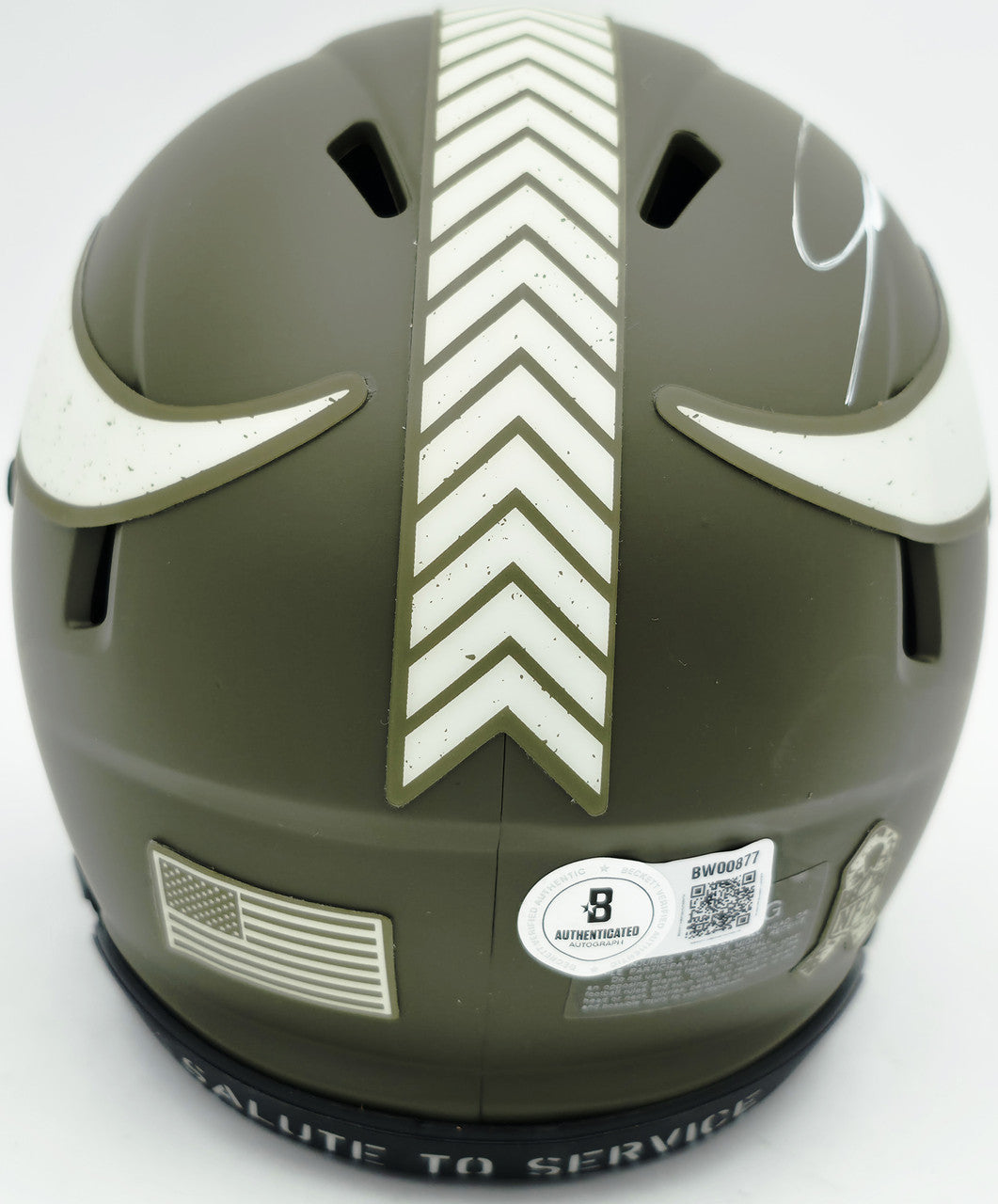 Jordan Addison Autographed Minnesota Vikings Army Green Salute To Service Speed Mini Helmet (In White) Beckett BAS QR Stock #261906
