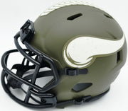 Jordan Addison Autographed Minnesota Vikings Army Green Salute To Service Speed Mini Helmet (In Silver) Beckett BAS QR Stock #261907