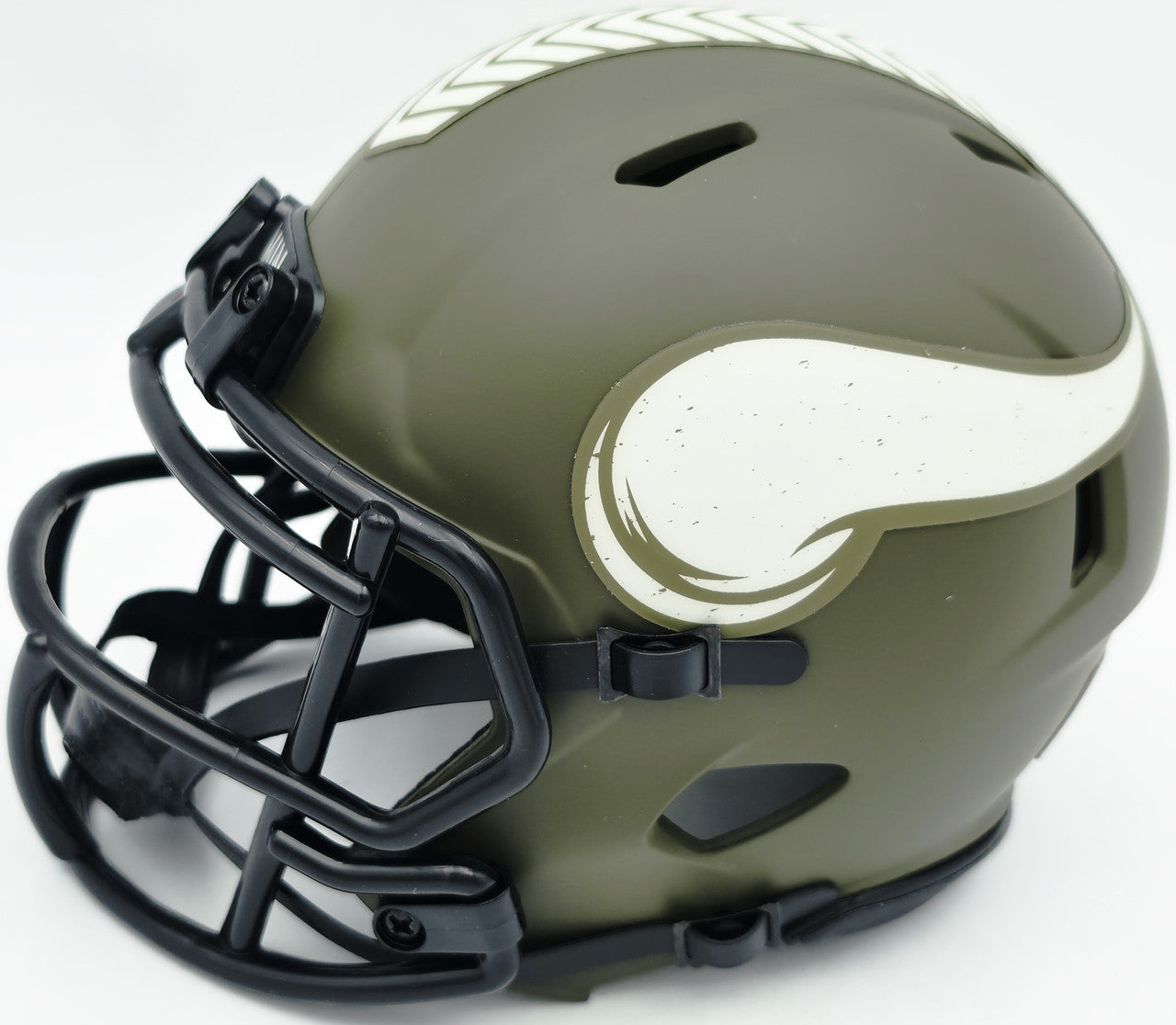 Jordan Addison Autographed Minnesota Vikings Army Green Salute To Service Speed Mini Helmet (In Silver) Beckett BAS QR Stock #261907