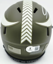 Jordan Addison Autographed Minnesota Vikings Army Green Salute To Service Speed Mini Helmet (In Silver) Beckett BAS QR Stock #261907