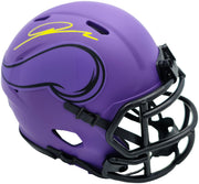 Jordan Addison Autographed Minnesota Vikings Rave Purple Speed Mini Helmet (In Yellow) Beckett BAS QR Stock #261908