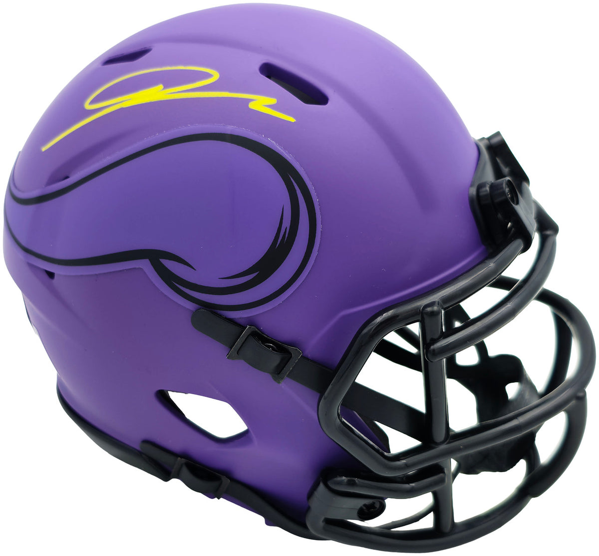 Jordan Addison Autographed Minnesota Vikings Rave Purple Speed Mini Helmet (In Yellow) Beckett BAS QR Stock #261908