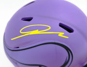 Jordan Addison Autographed Minnesota Vikings Rave Purple Speed Mini Helmet (In Yellow) Beckett BAS QR Stock #261908