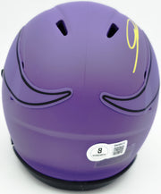 Jordan Addison Autographed Minnesota Vikings Rave Purple Speed Mini Helmet (In Yellow) Beckett BAS QR Stock #261908
