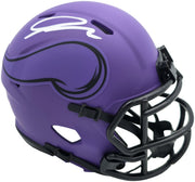 Jordan Addison Autographed Minnesota Vikings Rave Purple Speed Mini Helmet (In White) Beckett BAS QR Stock #261909