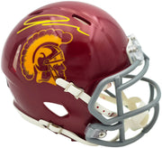 Jordan Addison Autographed USC Trojans Red Speed Mini Helmet (In Yellow) Beckett BAS QR Stock #261910