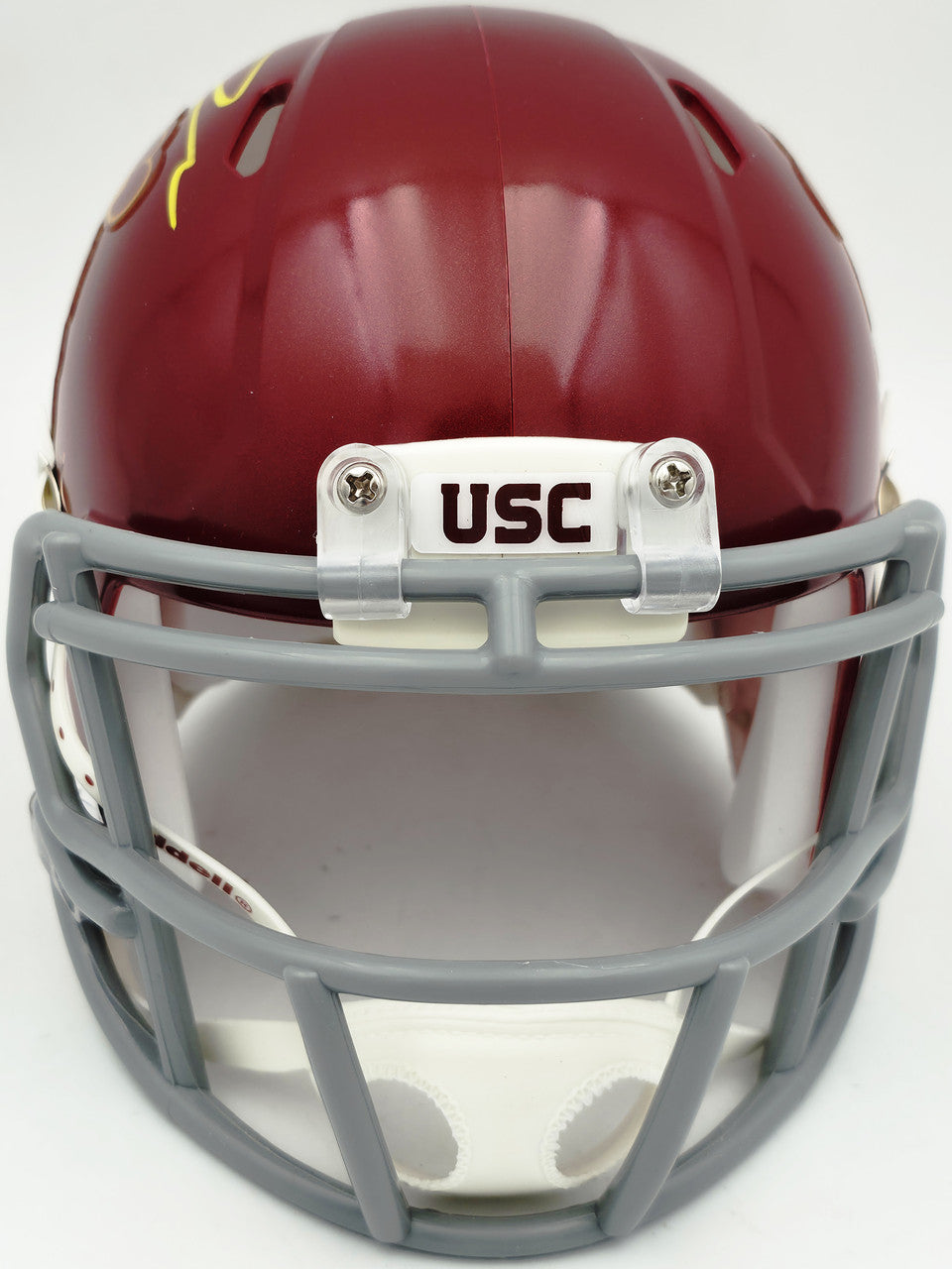 Jordan Addison Autographed USC Trojans Red Speed Mini Helmet (In Yellow) Beckett BAS QR Stock #261910