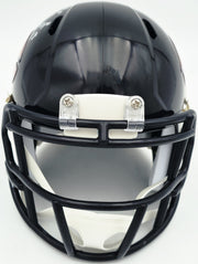 Brian Urlacher Autographed Chicago Bears Blue Speed Mini Helmet (In Silver) "HOF 18" Beckett BAS Witness Stock #261923