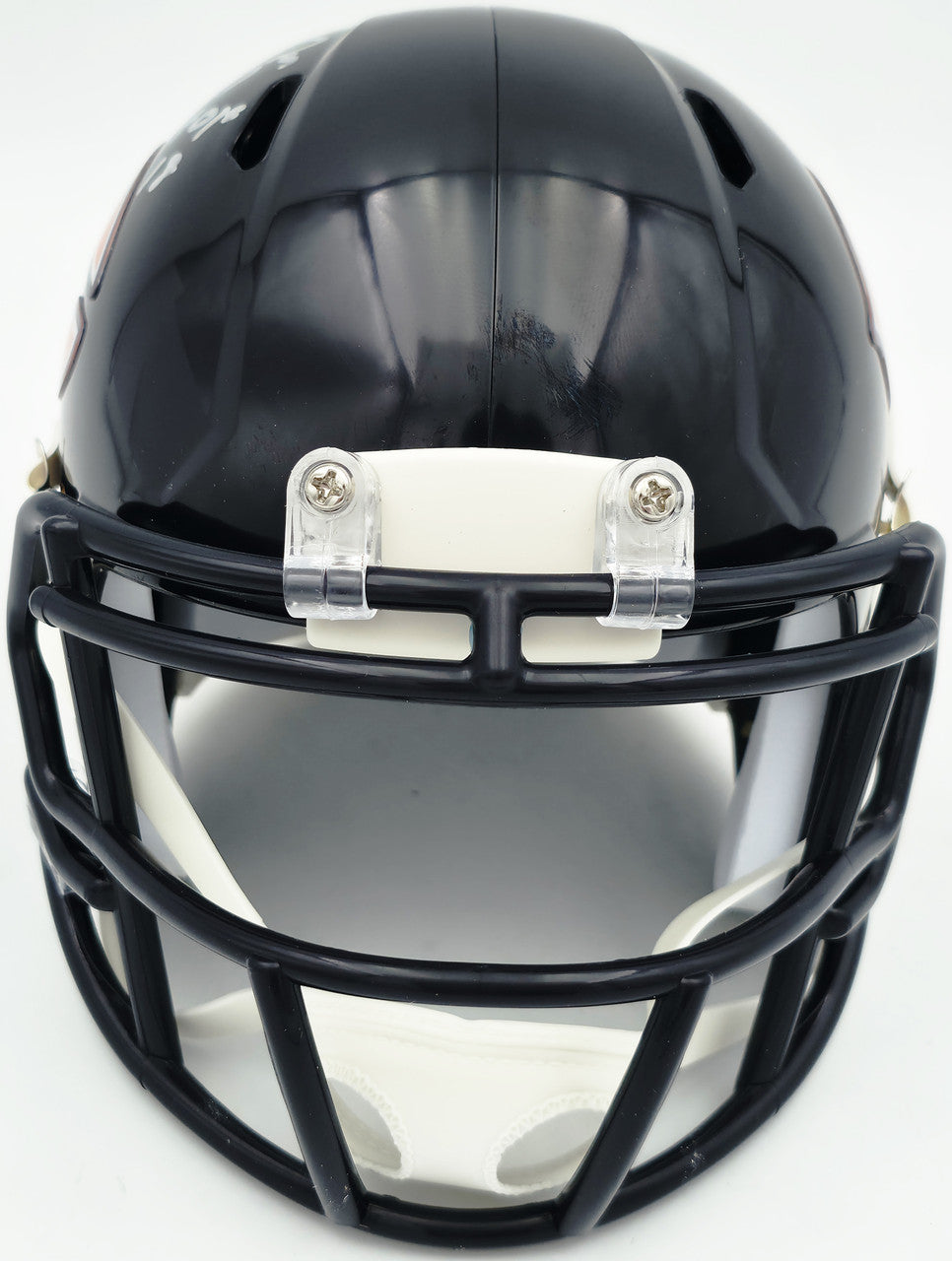 Brian Urlacher Autographed Chicago Bears Blue Speed Mini Helmet (In Silver) "HOF 18" Beckett BAS Witness Stock #261923
