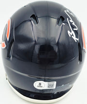 Brian Urlacher Autographed Chicago Bears Blue Speed Mini Helmet (In Silver) "HOF 18" Beckett BAS Witness Stock #261923
