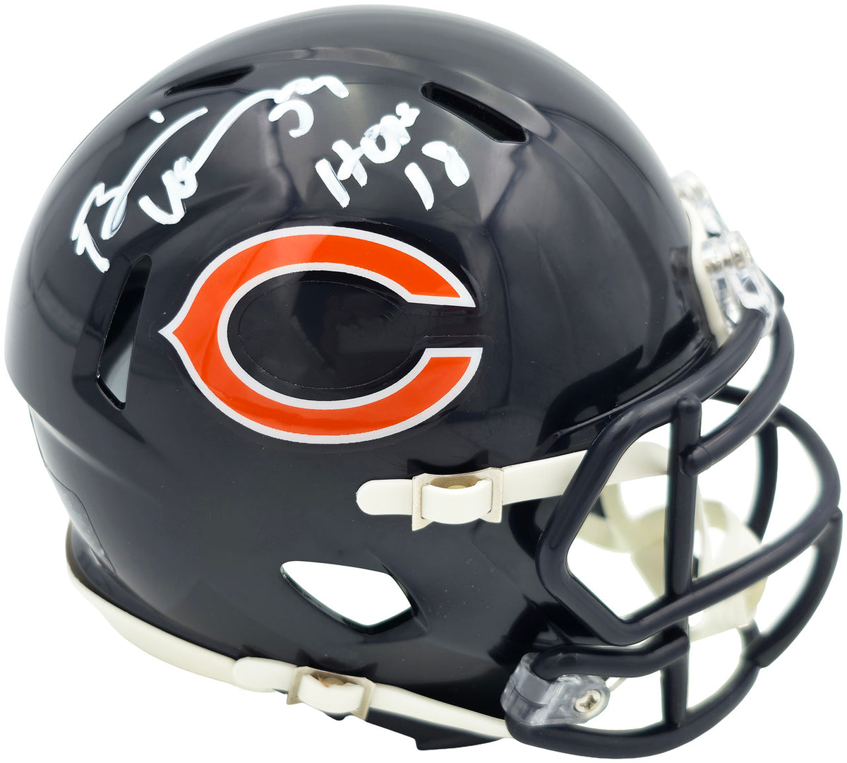 Brian Urlacher Autographed Chicago Bears Blue Speed Mini Helmet (In White) "HOF 18" Beckett BAS Witness Stock #261924