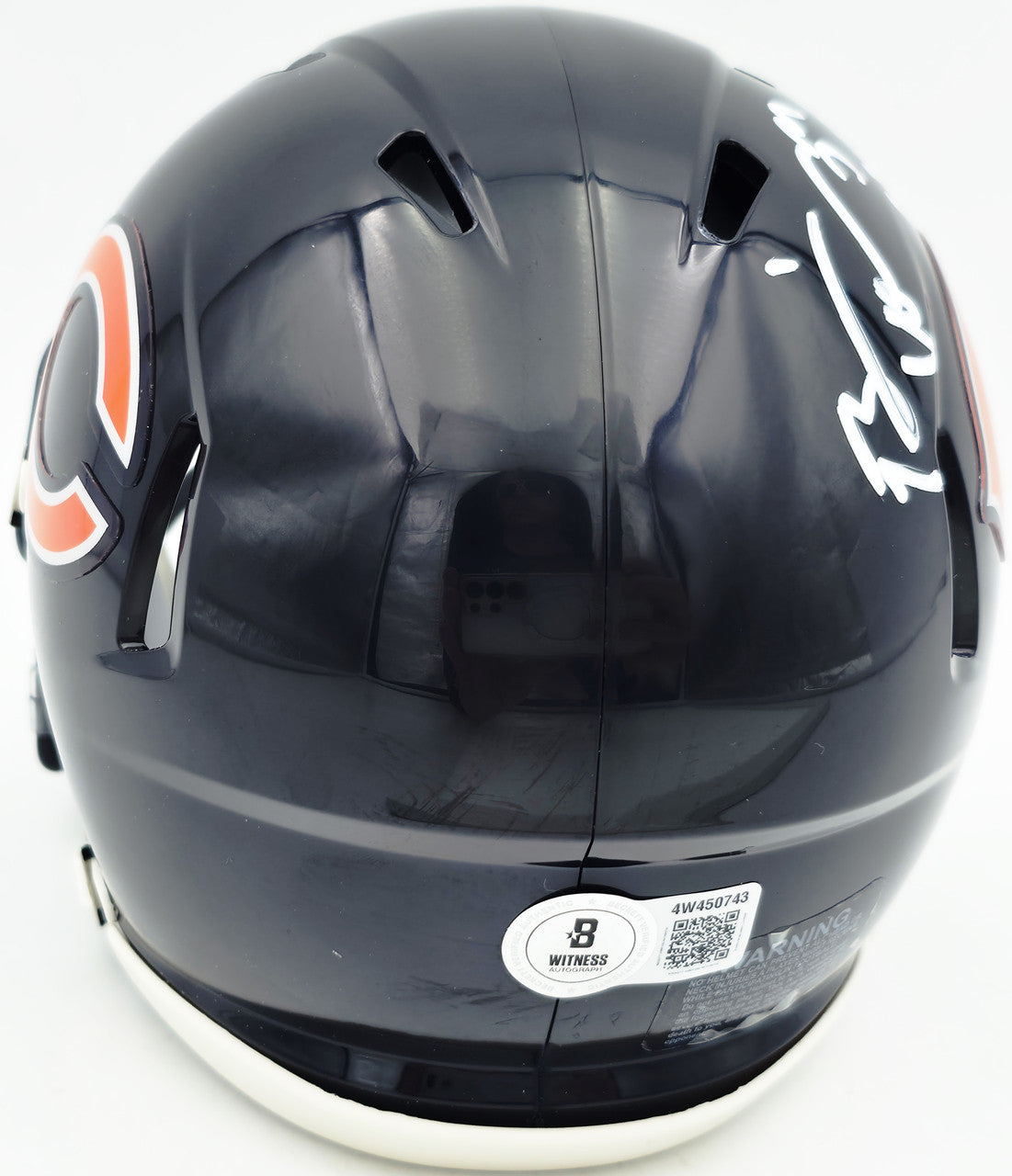 Brian Urlacher Autographed Chicago Bears Blue Speed Mini Helmet (In White) "HOF 18" Beckett BAS Witness Stock #261924