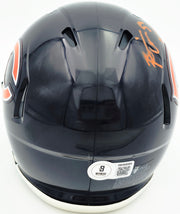 Brian Urlacher Autographed Chicago Bears Blue Speed Mini Helmet (In Orange) "HOF 18" Beckett BAS Witness Stock #261925