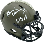 Brian Urlacher Autographed Chicago Bears Army Green 2022 Salute To Service Speed Mini Helmet "USA" Beckett BAS Witness Stock #261926