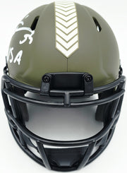 Brian Urlacher Autographed Chicago Bears Army Green 2022 Salute To Service Speed Mini Helmet "USA" Beckett BAS Witness Stock #261926