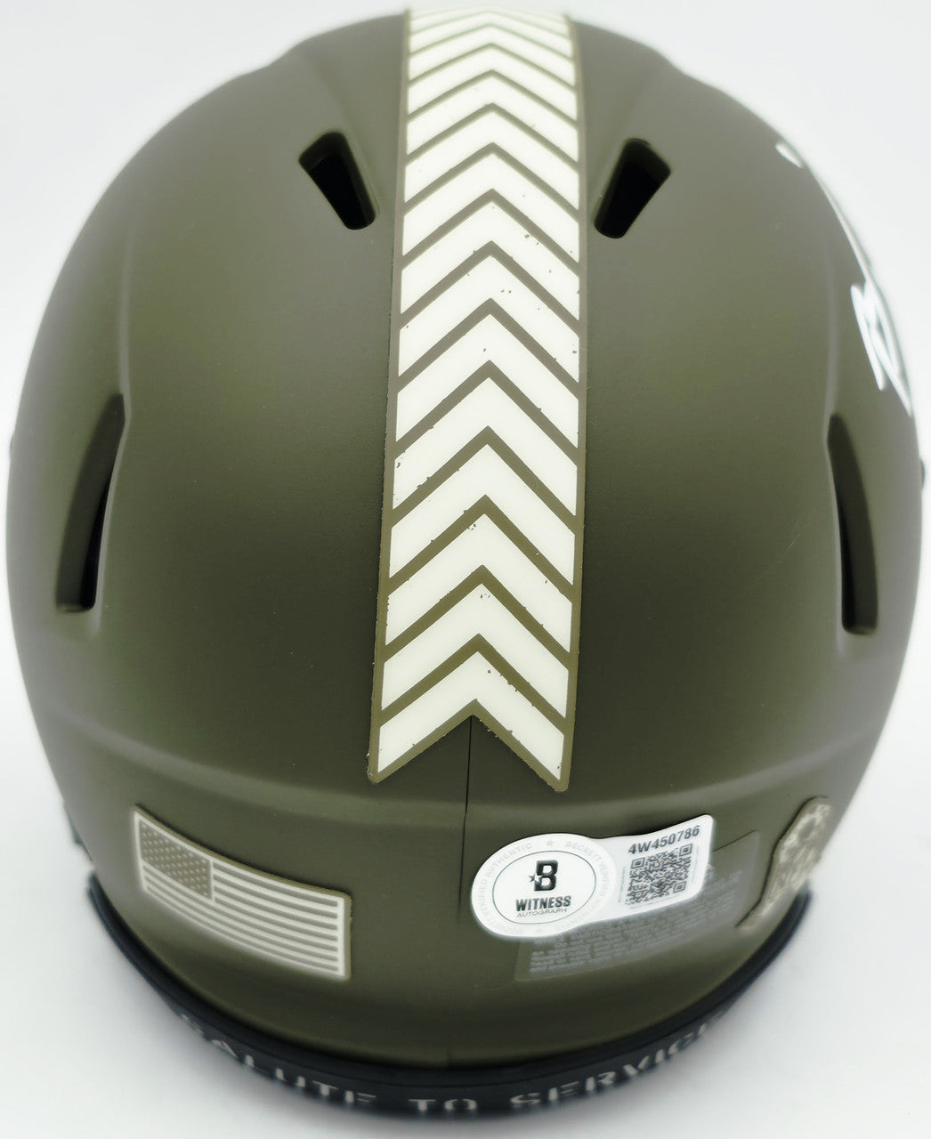 Brian Urlacher Autographed Chicago Bears Army Green 2022 Salute To Service Speed Mini Helmet "USA" Beckett BAS Witness Stock #261926