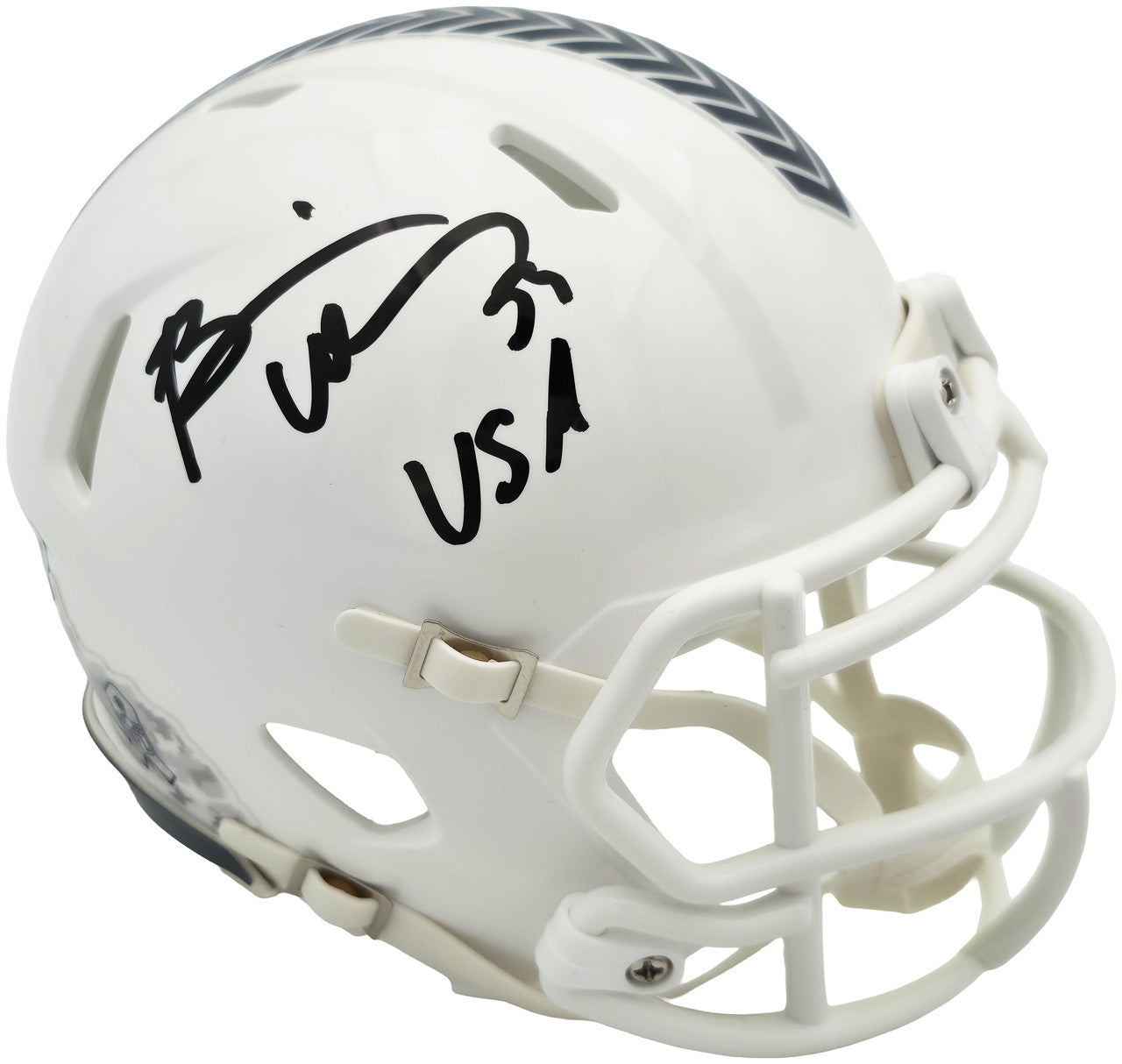 Brian Urlacher Autographed Chicago Bears White 2024 Salute To Service Speed Mini Helmet "USA" Beckett BAS Witness Stock #261927
