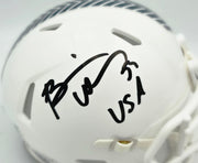 Brian Urlacher Autographed Chicago Bears White 2024 Salute To Service Speed Mini Helmet "USA" Beckett BAS Witness Stock #261927