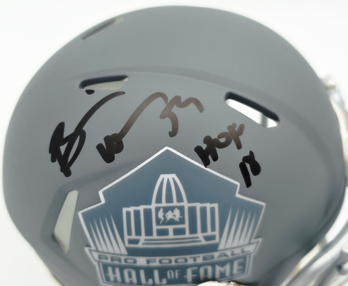 Brian Urlacher Autographed Hall of Fame Slate Gray Speed Mini Helmet "HOF 18" Beckett BAS Witness Stock #261928