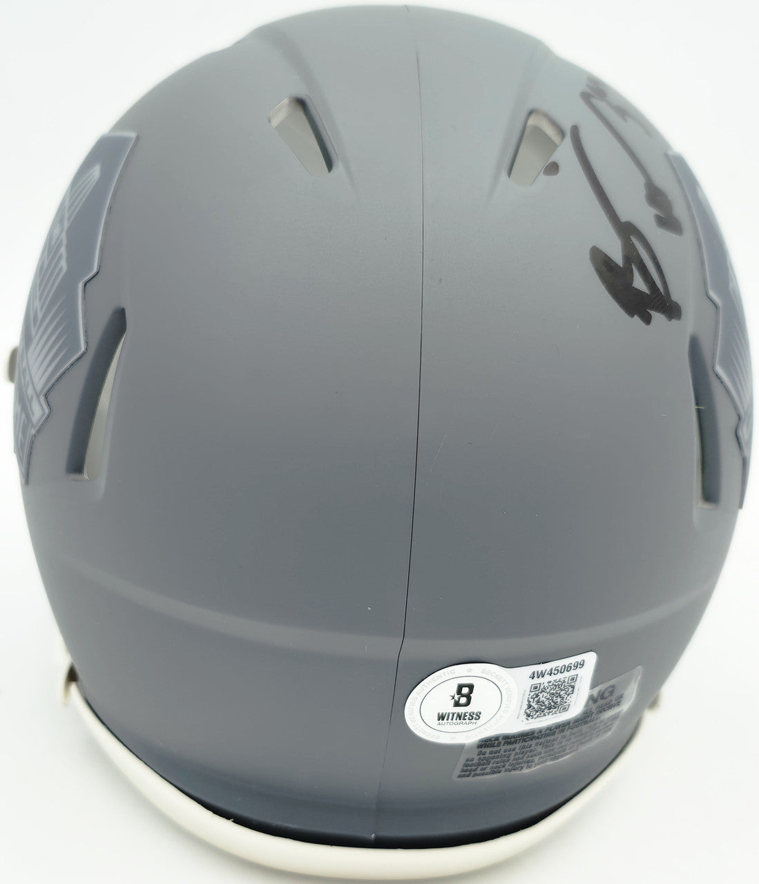 Brian Urlacher Autographed Hall of Fame Slate Gray Speed Mini Helmet "HOF 18" Beckett BAS Witness Stock #261928