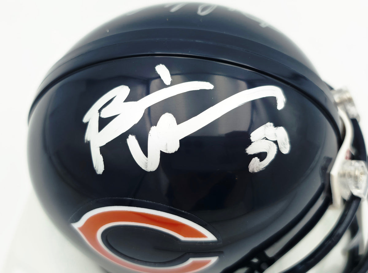Brian Urlacher & Dan Hampton Autographed Chicago Bears Blue Mini Helmet Beckett BAS Witness Stock #261929