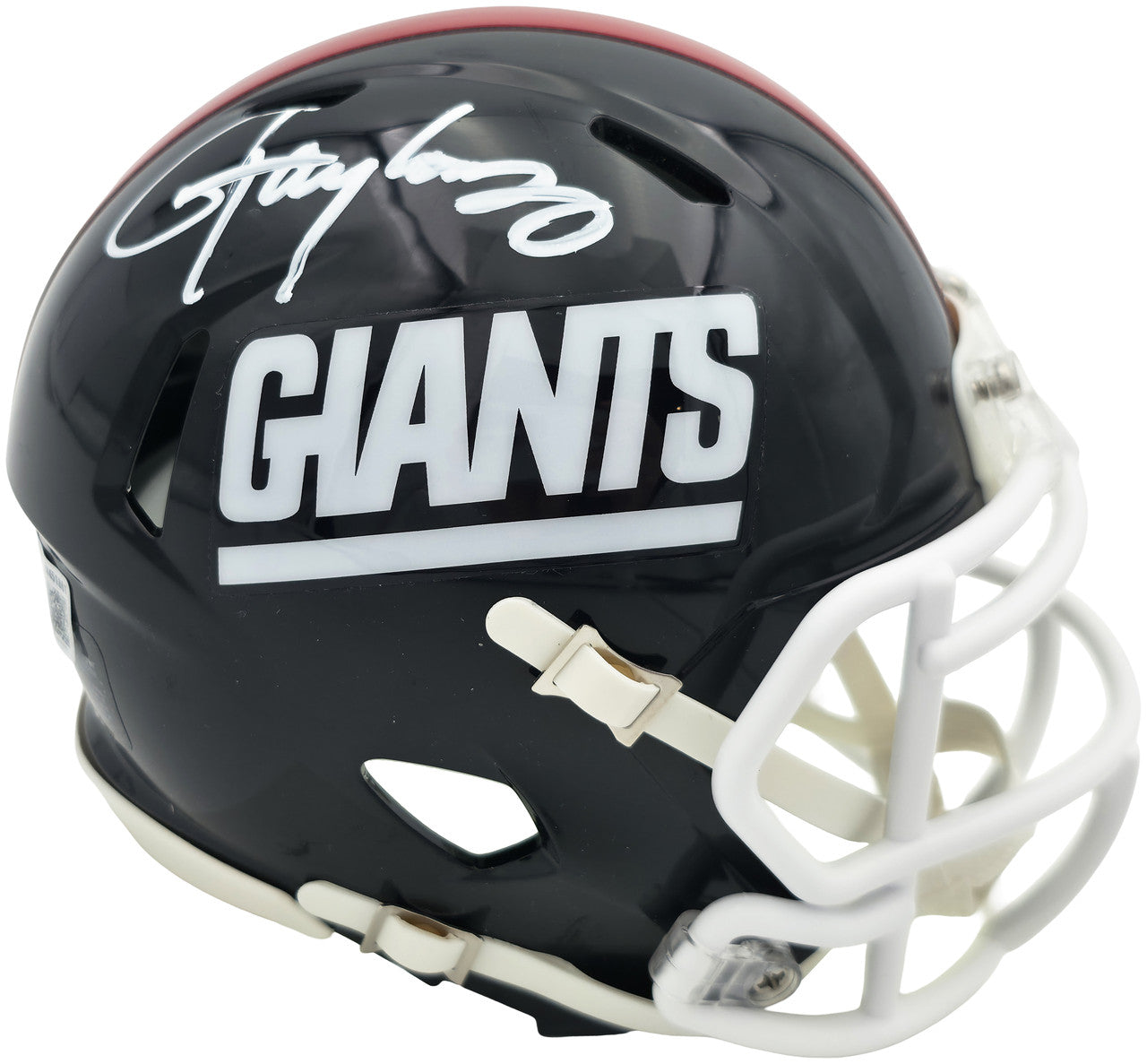 Lawrence Taylor Autographed New York Giants Blue 1980-99 Throwback Speed Mini Helmet Beckett BAS Witness Stock #261941