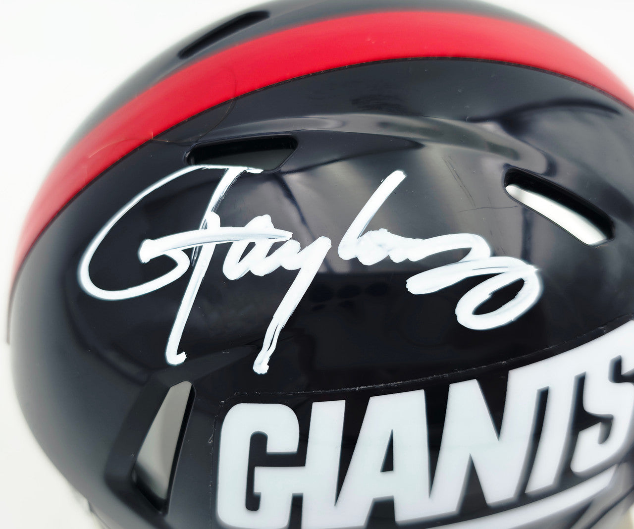 Lawrence Taylor Autographed New York Giants Blue 1980-99 Throwback Speed Mini Helmet Beckett BAS Witness Stock #261941