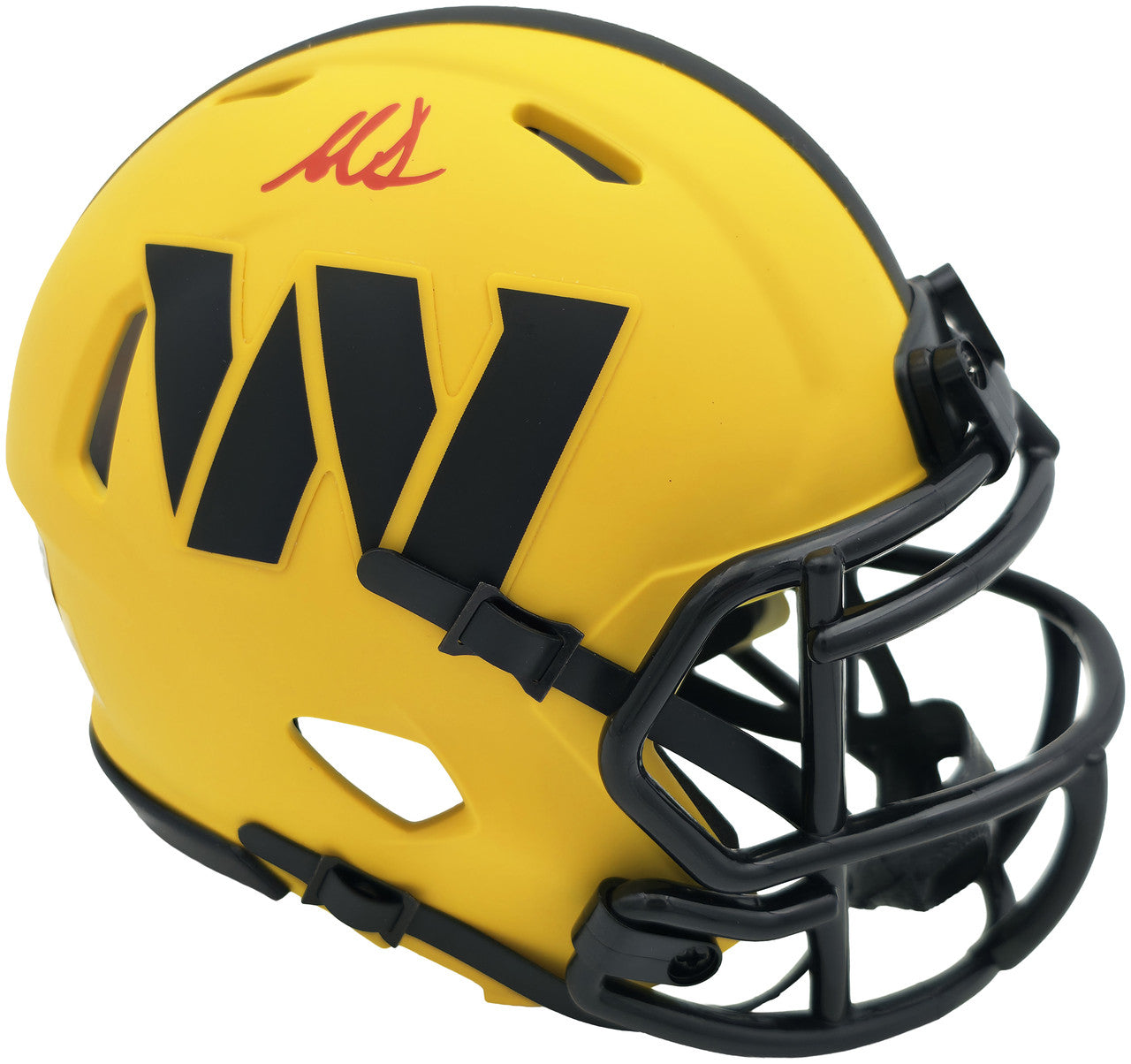 Mike Sainristil Autographed Washington Commanders Rave Yellow Speed Mini Helmet Beckett BAS Witness Stock #261956