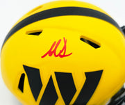 Mike Sainristil Autographed Washington Commanders Rave Yellow Speed Mini Helmet Beckett BAS Witness Stock #261956