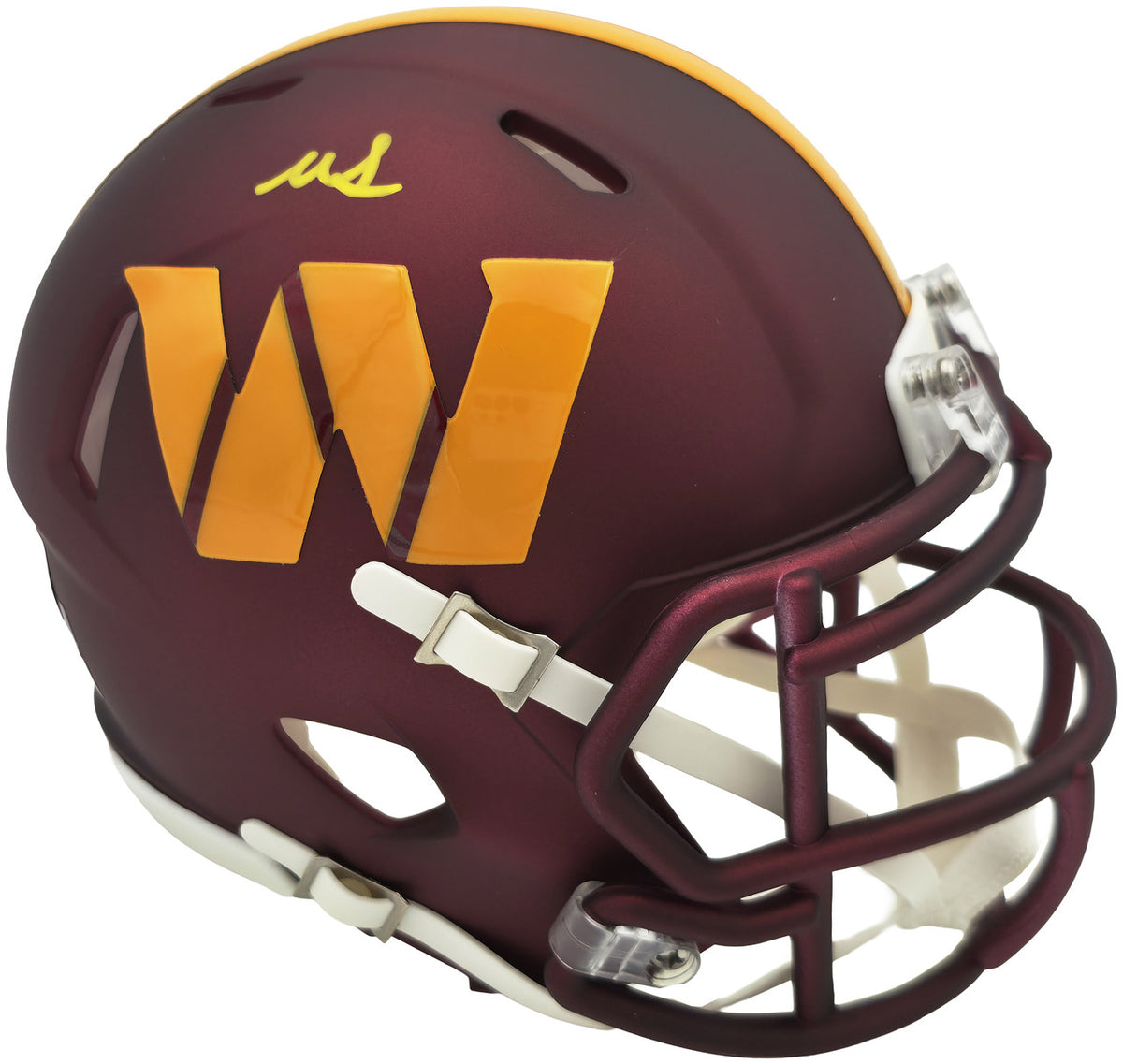 Mike Sainristil Autographed Washington Commanders Maroon Speed Mini Helmet Beckett BAS Witness Stock #261958