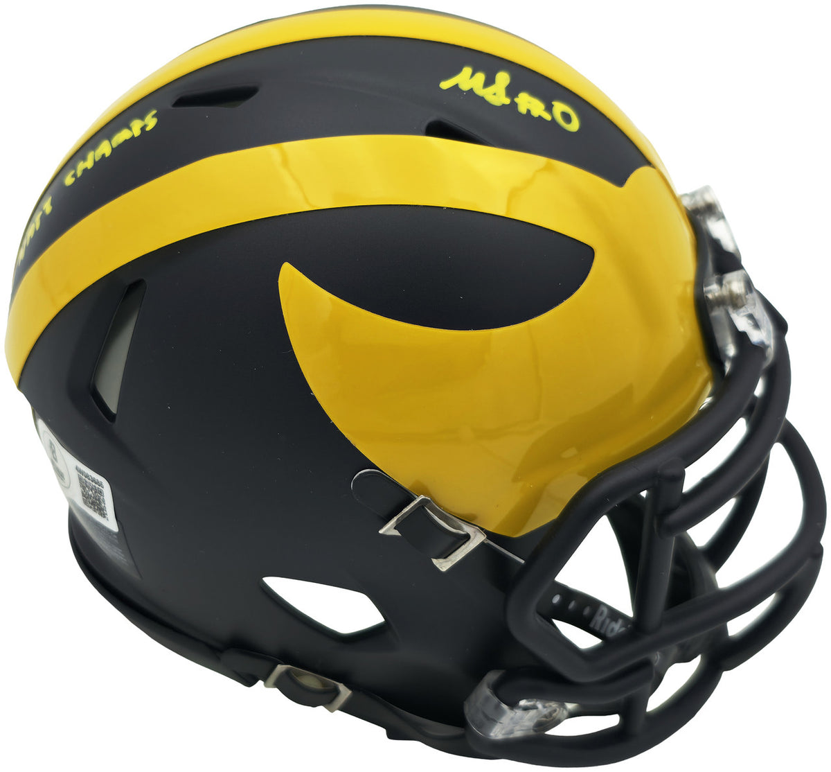 Mike Sainristil Autographed Michigan Wolverines Blue Speed Mini Helmet "23 Natl Champs" Beckett BAS Witness Stock #261959