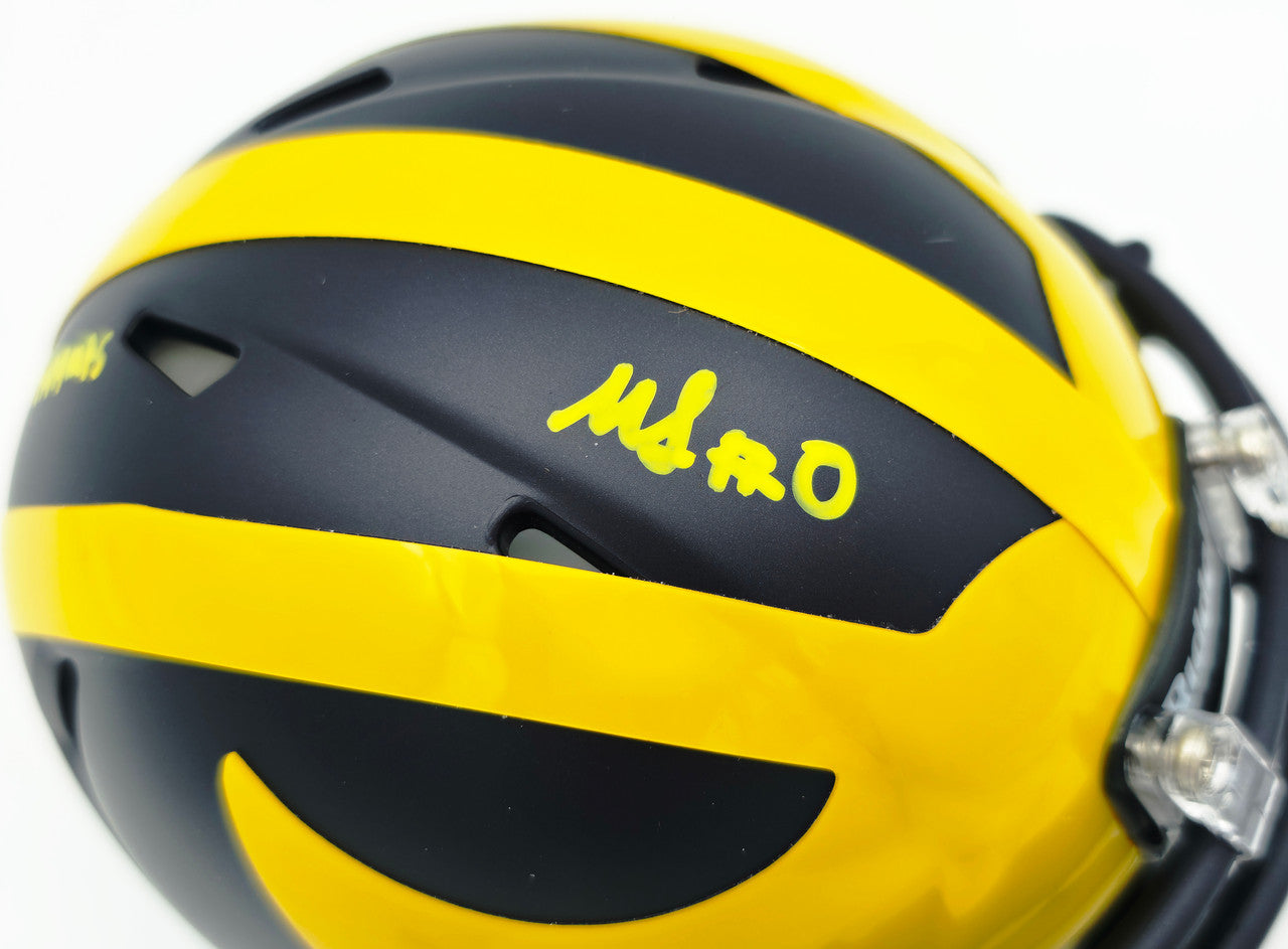 Mike Sainristil Autographed Michigan Wolverines Blue Speed Mini Helmet "23 Natl Champs" Beckett BAS Witness Stock #261959