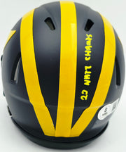Mike Sainristil Autographed Michigan Wolverines Blue Speed Mini Helmet "23 Natl Champs" Beckett BAS Witness Stock #261959