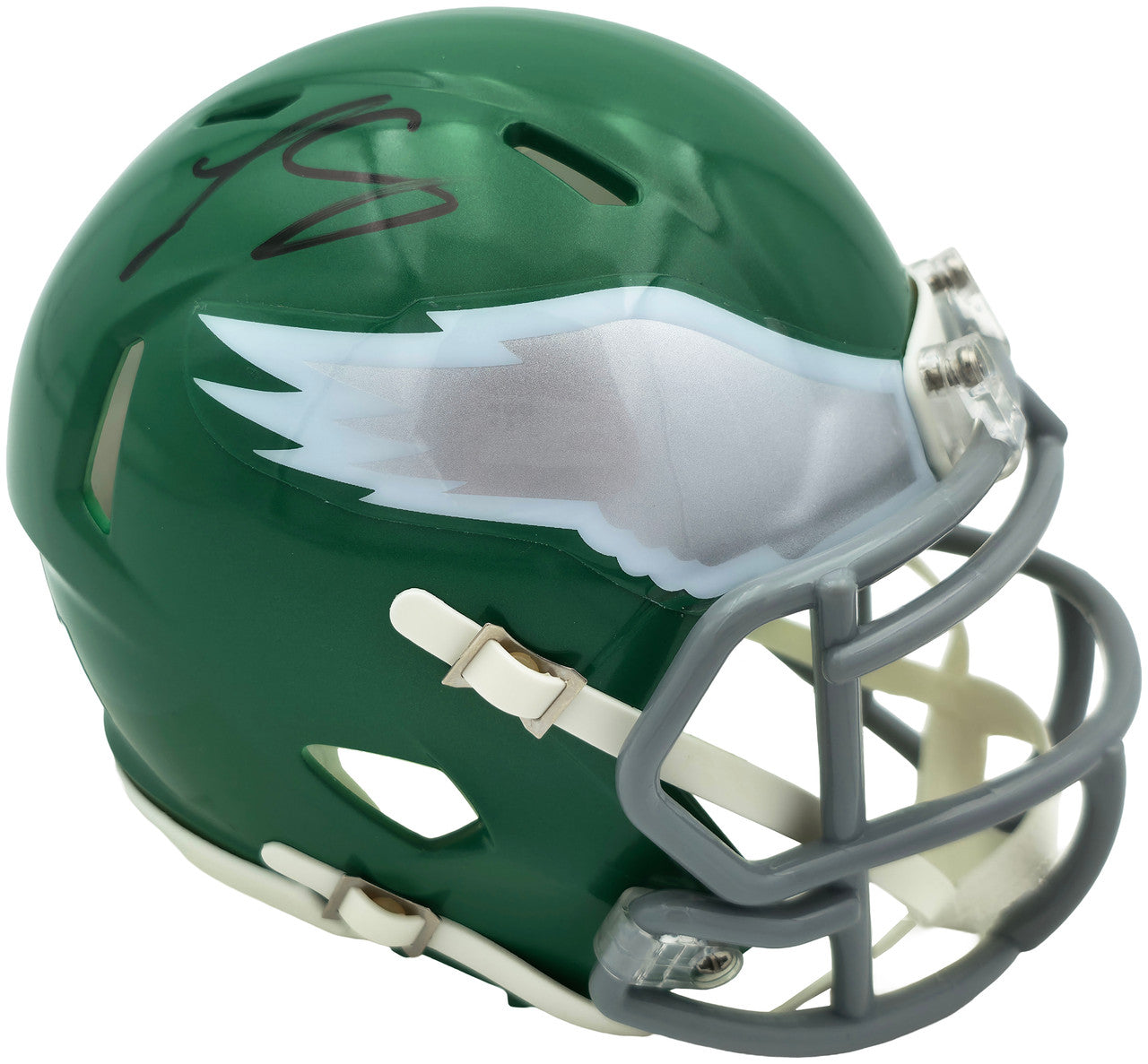 LeSean McCoy Autographed Philadelphia Eagles Green 2023 Alternate Speed Mini Helmet (In Black) Beckett BAS Witness Stock #261962