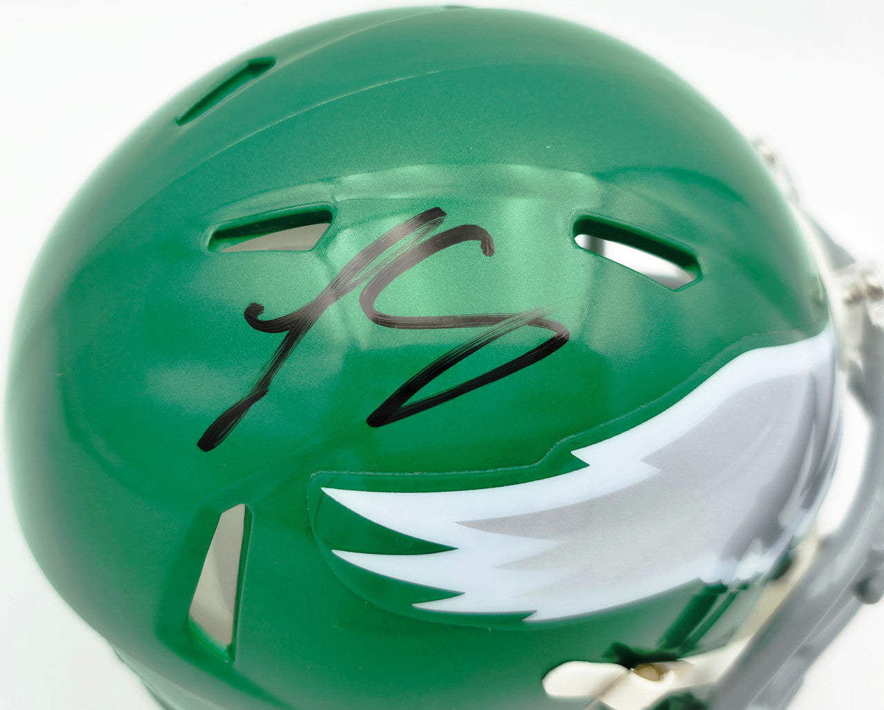 LeSean McCoy Autographed Philadelphia Eagles Green 2023 Alternate Speed Mini Helmet (In Black) Beckett BAS Witness Stock #261962