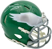 LeSean McCoy Autographed Philadelphia Eagles Green 2023 Alternate Speed Mini Helmet (In Silver) Beckett BAS Witness Stock #261963