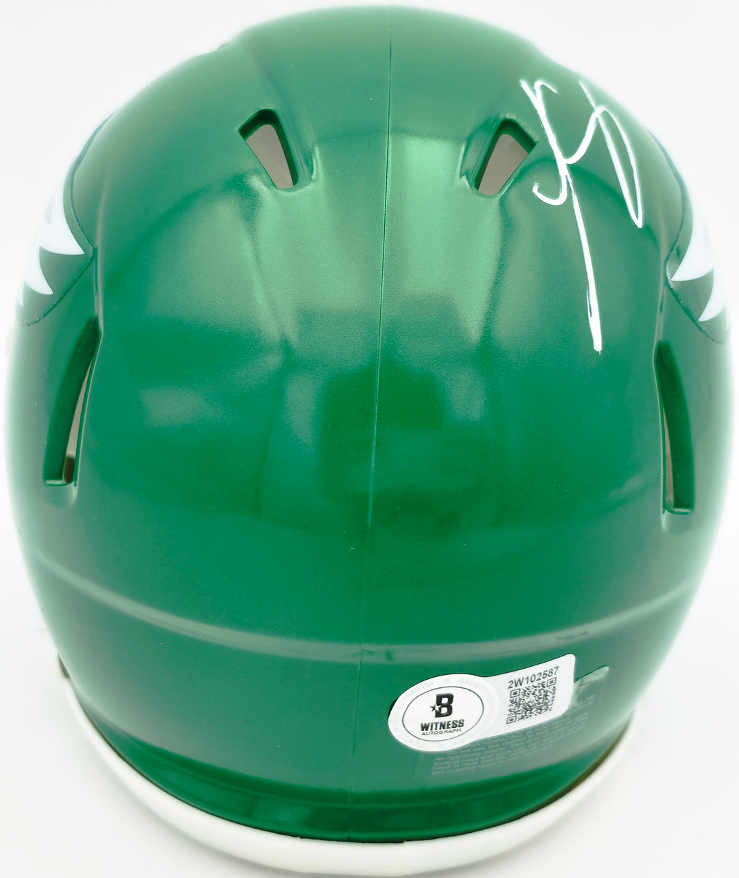 LeSean McCoy Autographed Philadelphia Eagles Green 2023 Alternate Speed Mini Helmet (In Silver) Beckett BAS Witness Stock #261963