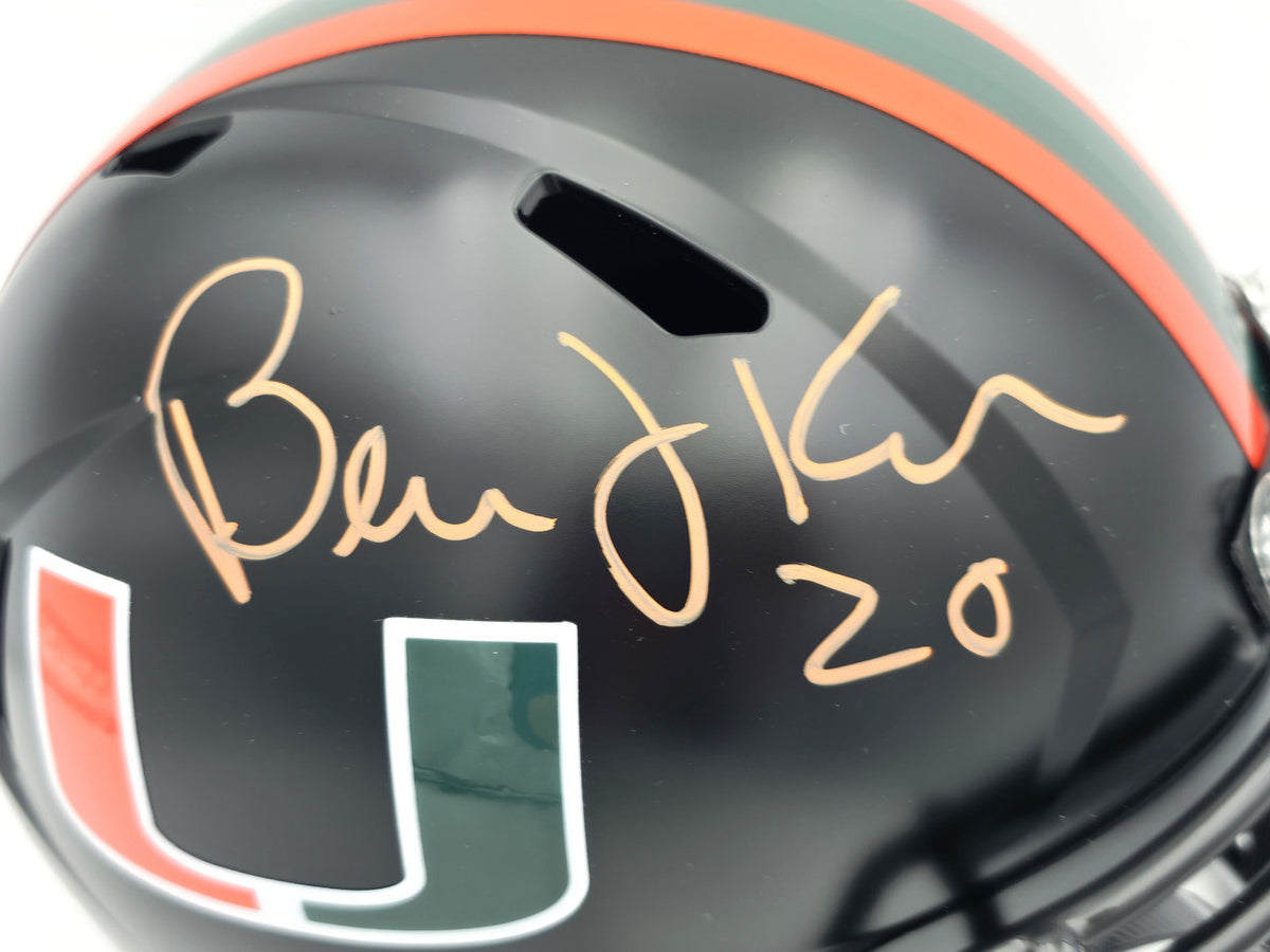 Bernie Kosar Autographed Miami Hurricanes Black Nights Alternate Full Size Speed Replica Helmet JSA Witness Stock #261870