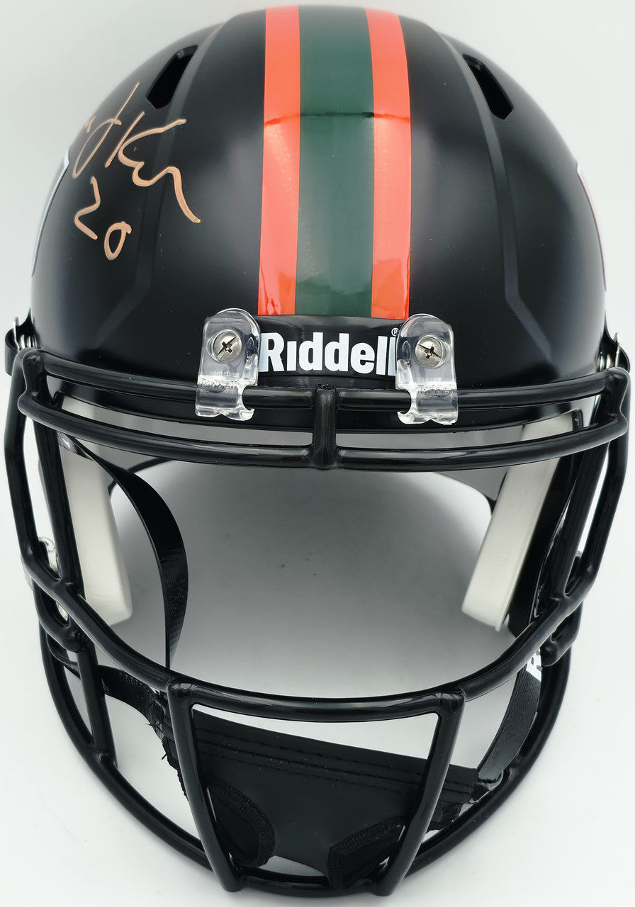 Bernie Kosar Autographed Miami Hurricanes Black Nights Alternate Full Size Speed Replica Helmet JSA Witness Stock #261870