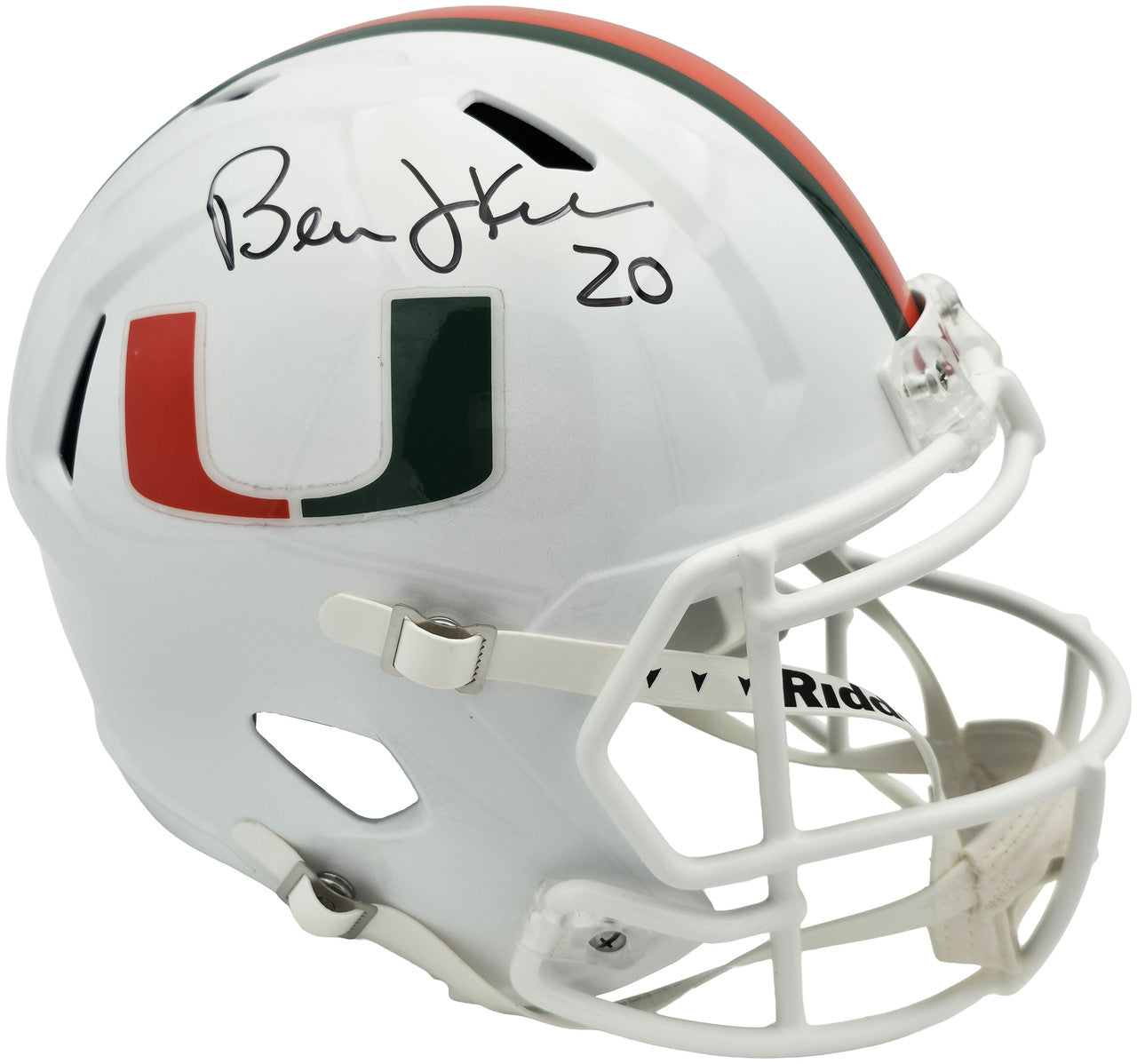 Bernie Kosar Autographed Miami Hurricanes White Traditional Full Size Speed Replica Helmet JSA Witness Stock #261871