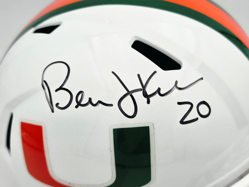Bernie Kosar Autographed Miami Hurricanes White Traditional Full Size Speed Replica Helmet JSA Witness Stock #261871