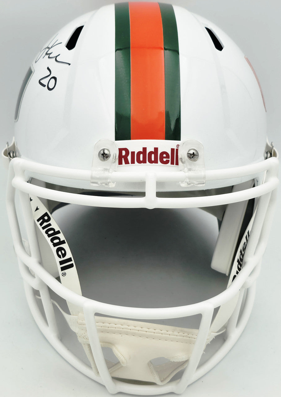 Bernie Kosar Autographed Miami Hurricanes White Traditional Full Size Speed Replica Helmet JSA Witness Stock #261871