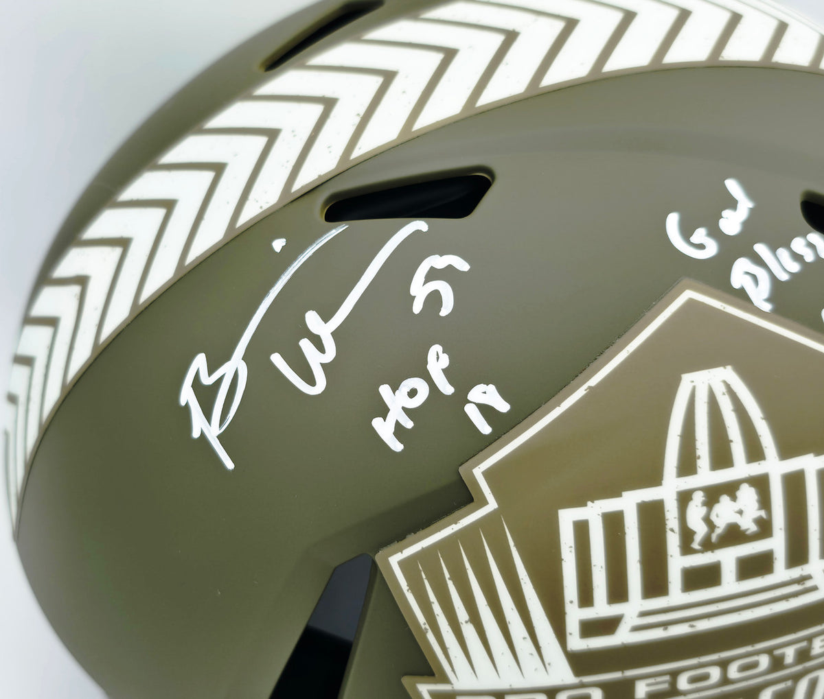 Brian Urlacher Autographed Chicago Bears Army Green Salute To Service Full Size Speed Authentic Helmet Chicago Bears "HOF 18 & God Bless Our Troops" Beckett BAS Witness Stock #261931