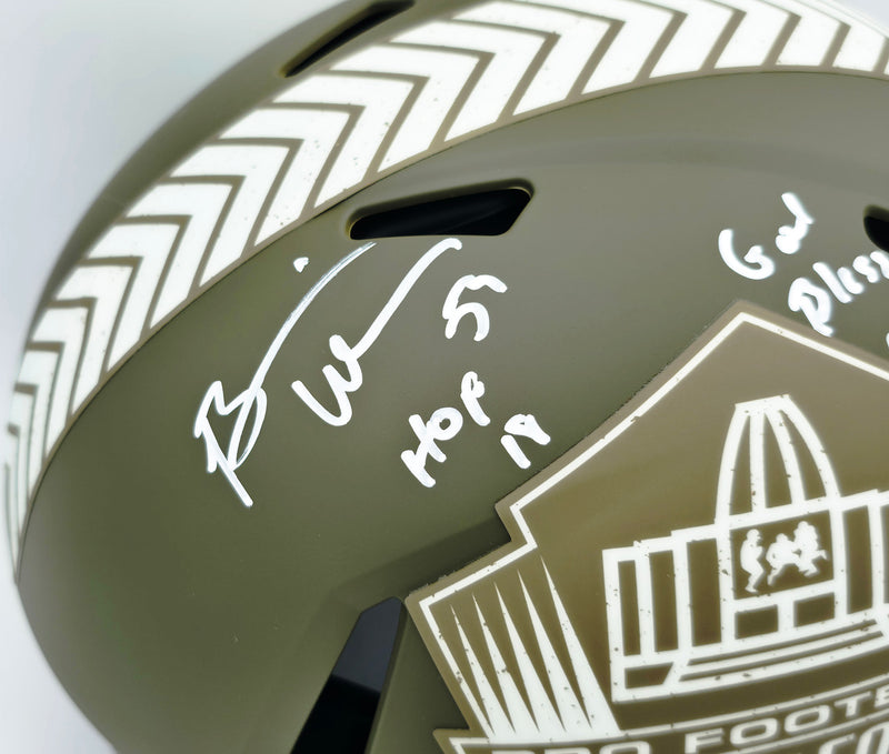 Brian Urlacher Autographed Chicago Bears Army Green Salute To Service Full Size Speed Authentic Helmet Chicago Bears "HOF 18 & God Bless Our Troops" Beckett BAS Witness Stock #261931