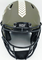 Brian Urlacher Autographed Chicago Bears Army Green Salute To Service Full Size Speed Authentic Helmet Chicago Bears "HOF 18 & God Bless Our Troops" Beckett BAS Witness Stock #261931