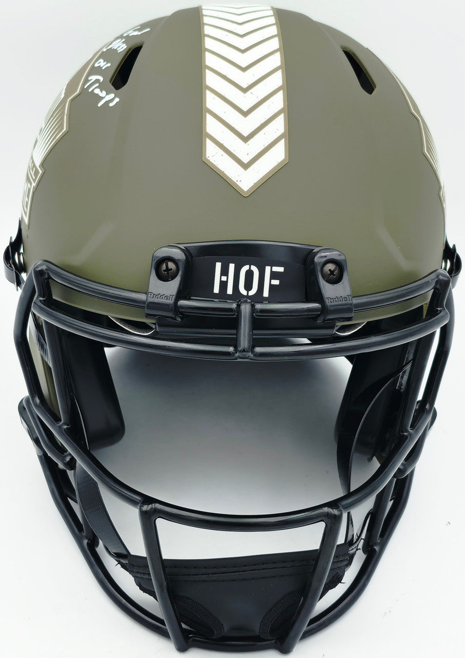 Brian Urlacher Autographed Chicago Bears Army Green Salute To Service Full Size Speed Authentic Helmet Chicago Bears "HOF 18 & God Bless Our Troops" Beckett BAS Witness Stock #261931