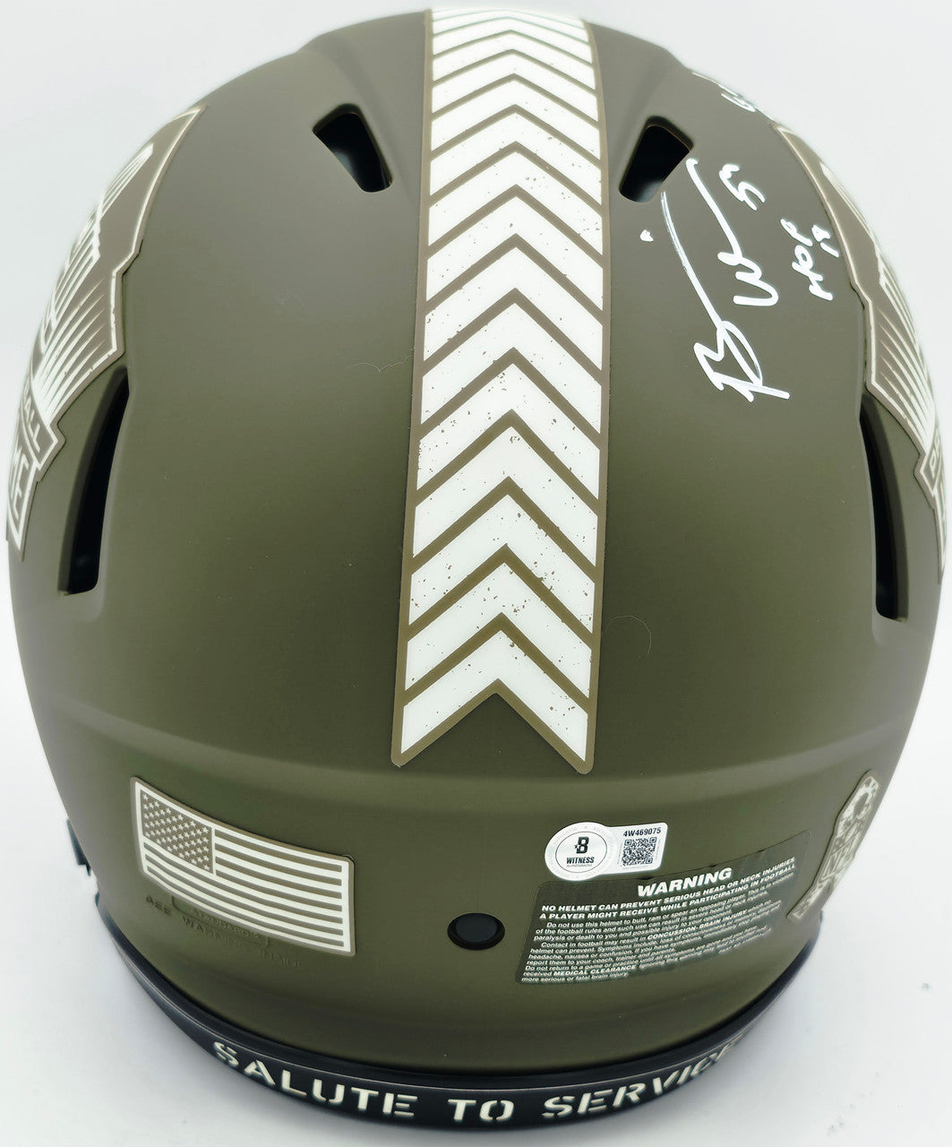 Brian Urlacher Autographed Chicago Bears Army Green Salute To Service Full Size Speed Authentic Helmet Chicago Bears "HOF 18 & God Bless Our Troops" Beckett BAS Witness Stock #261931